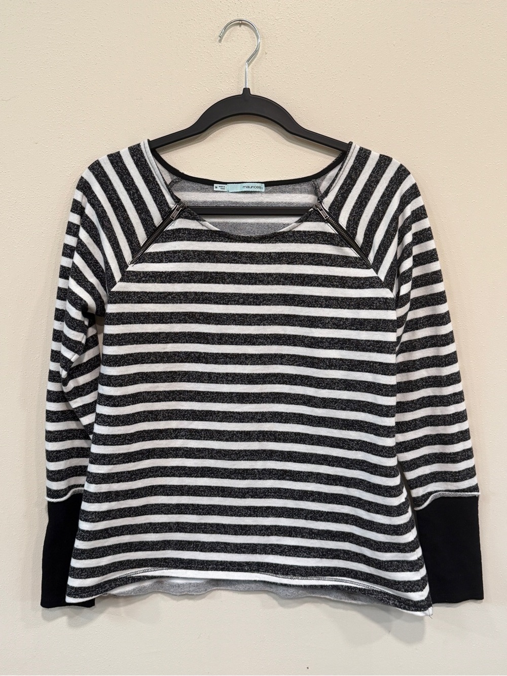 Maurices Black and White Stripe Top with a  Zipper Neckline